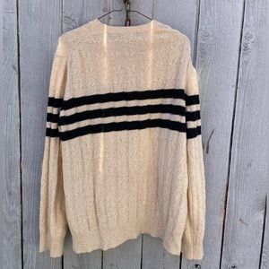Vince. Cable knit striped Wool silk Vneck Sweater